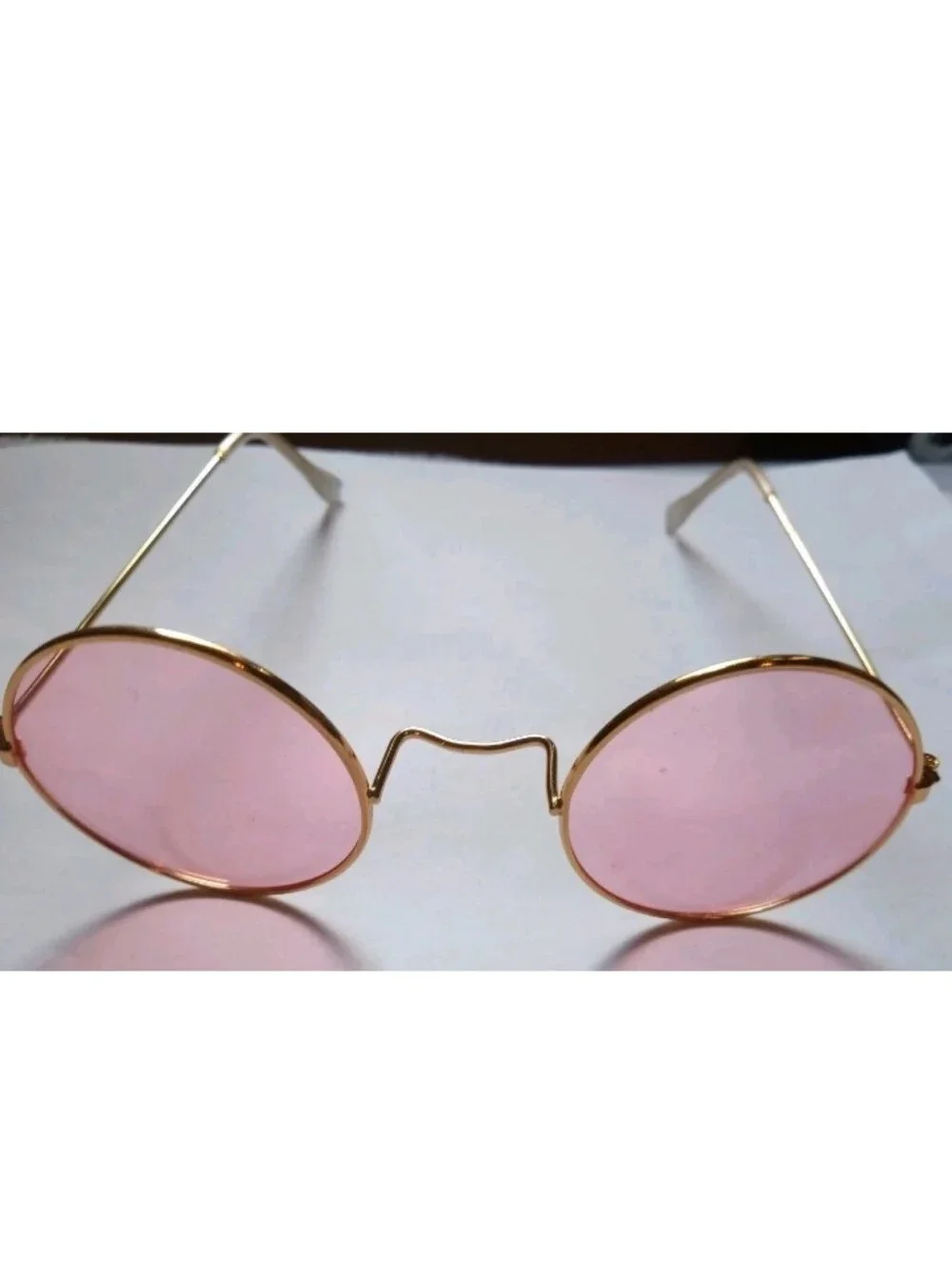 Women's Round Sunglasses Gold Metal Frame Pink Tinted Plastic Lenses Solid